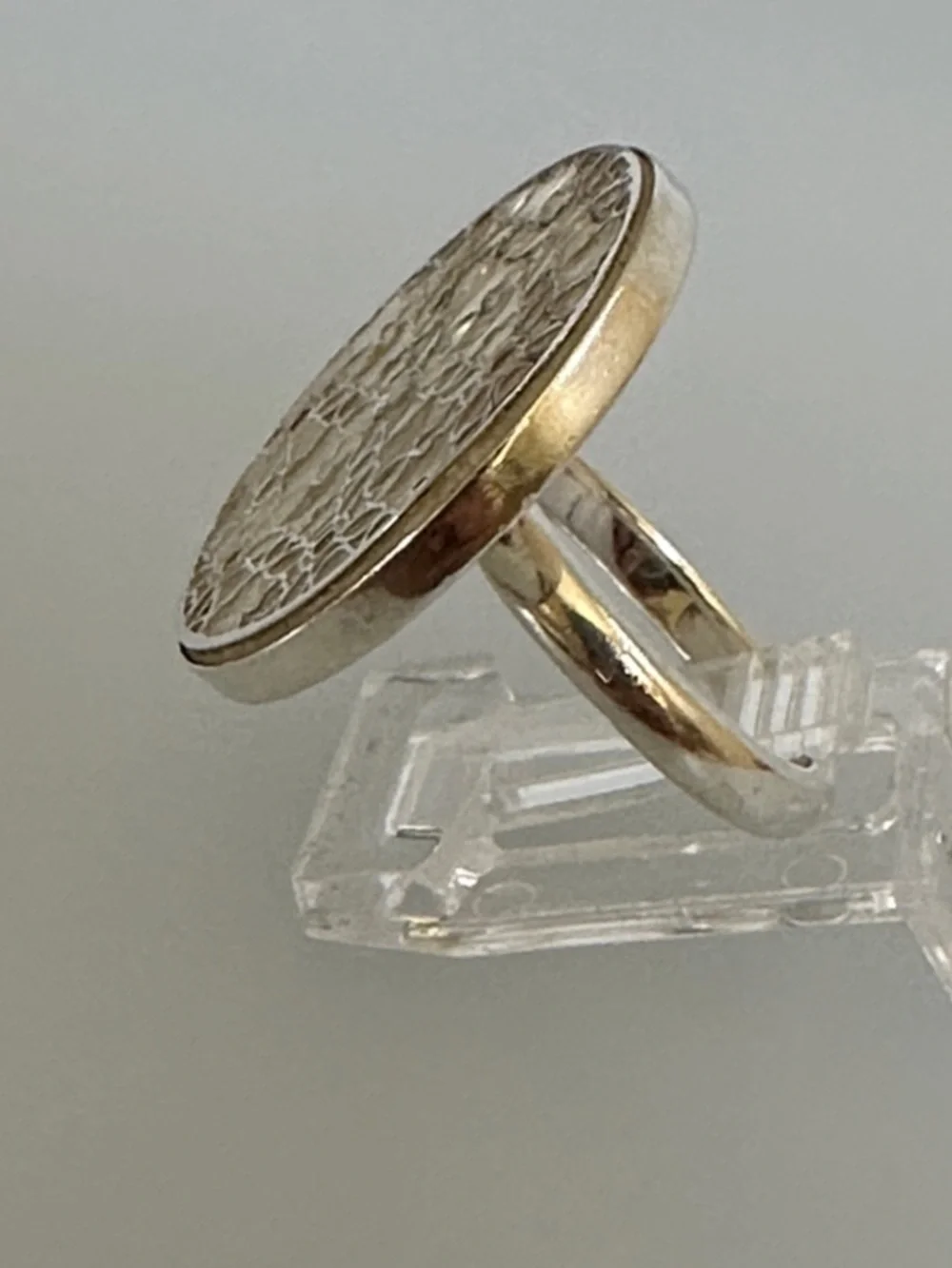 Elegant 925 Sterling Silver Floral Resin Statement Ring